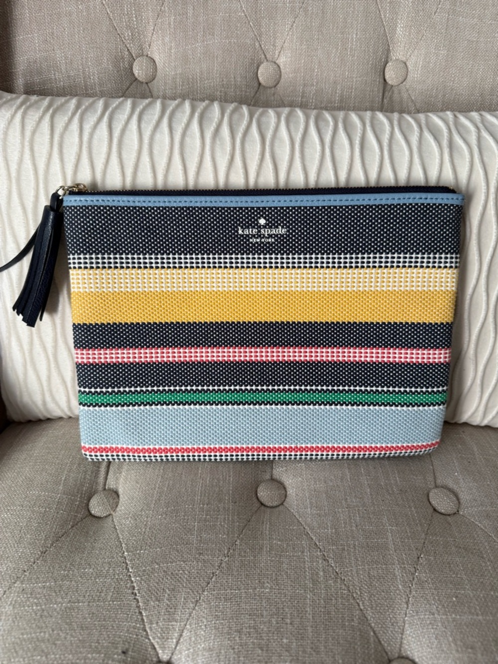 Kate Spade Ash Street Boardwalk Stripe Large Tassel Pouch Clutch - Picture 2 of 7